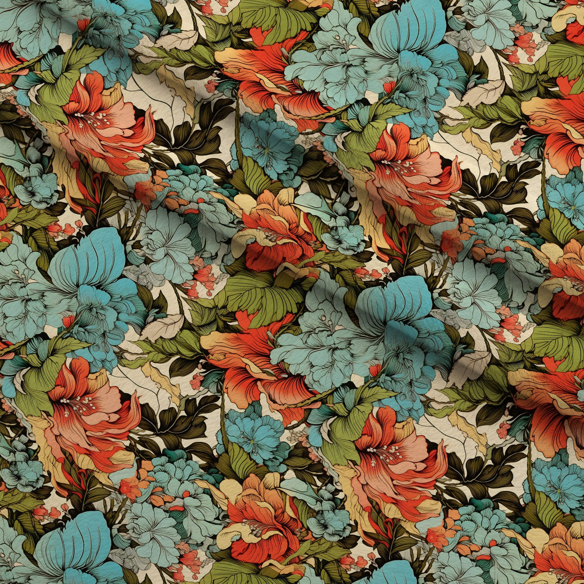 Sketchbook Garden Pattern 19 Fleece Fabric — fleece fabric folded close-up preview (mv-fleece-v1:lying)