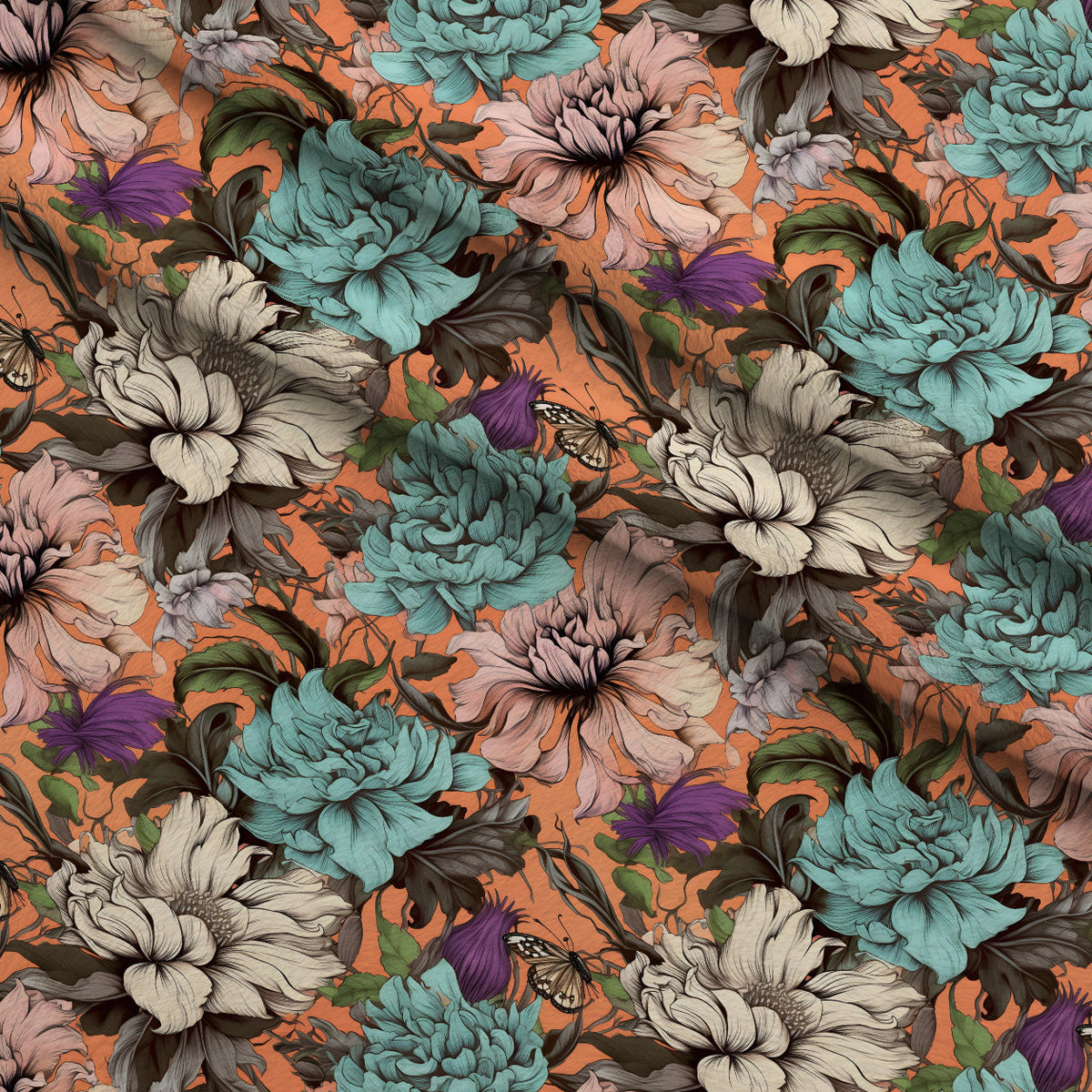 Sketchbook Garden Pattern 5 Fleece Fabric — fleece fabric folded close-up preview (mv-fleece-v1:lying)