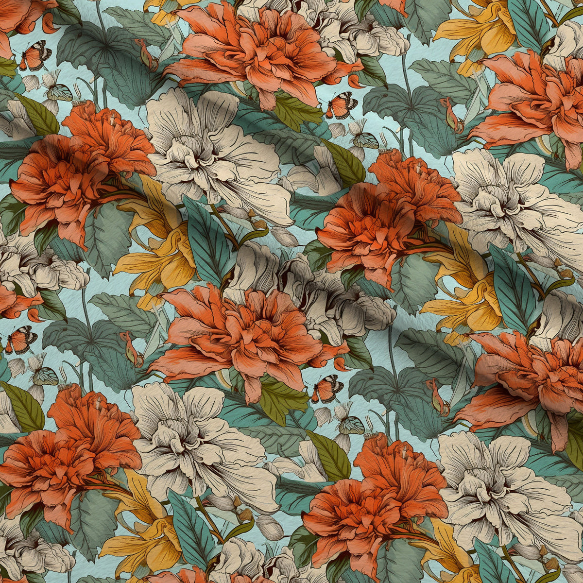Sketchbook Garden Pattern 8 Fleece Fabric — fleece fabric folded close-up preview (mv-fleece-v1:lying)