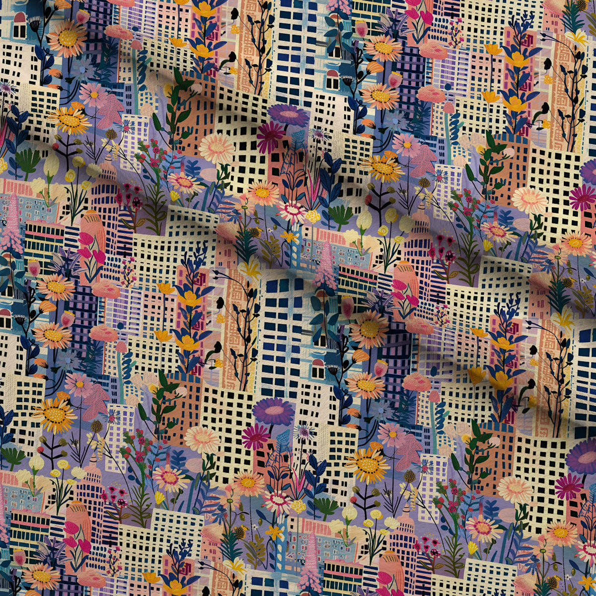Skyline Blooms Pattern 1 Fleece Fabric — fleece fabric folded close-up preview (mv-fleece-v1:lying)