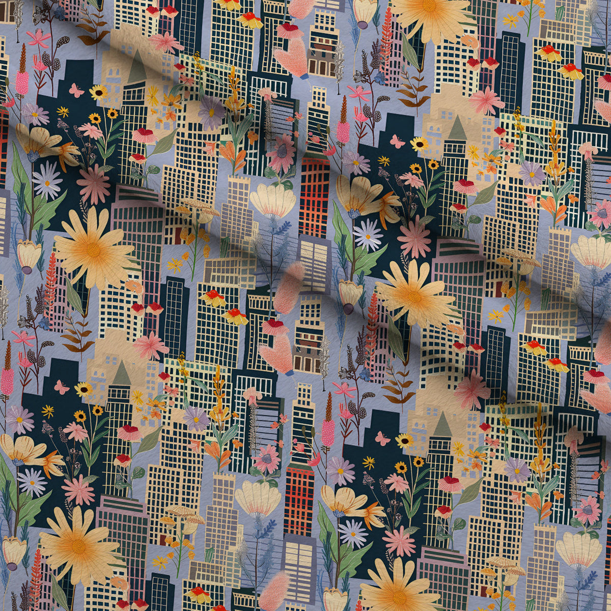 Skyline Blooms Pattern 10 Fleece Fabric — fleece fabric folded close-up preview (mv-fleece-v1:lying)