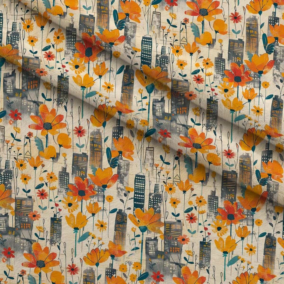 Skyline Blooms Pattern 11 Fleece Fabric — fleece fabric folded close-up preview (mv-fleece-v1:lying)