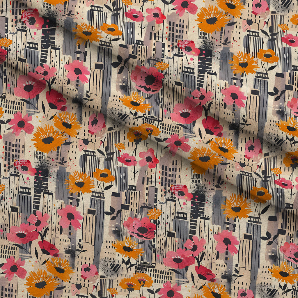 Skyline Blooms Pattern 2 Fleece Fabric — fleece fabric folded close-up preview (mv-fleece-v1:lying)