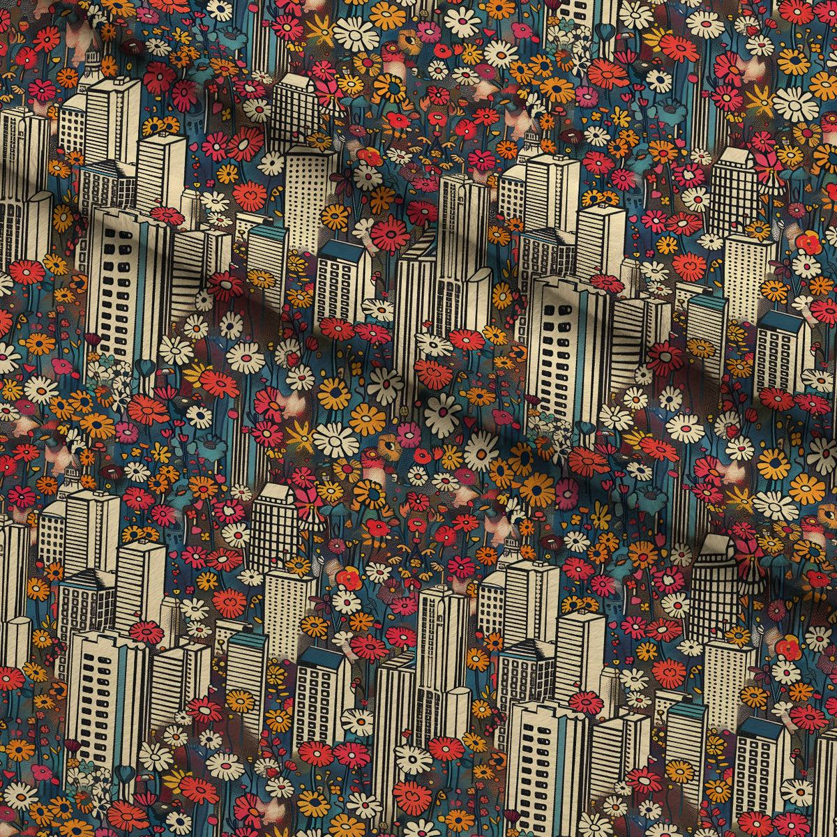 Skyline Blooms Pattern 5 Fleece Fabric — fleece fabric folded close-up preview (mv-fleece-v1:lying)