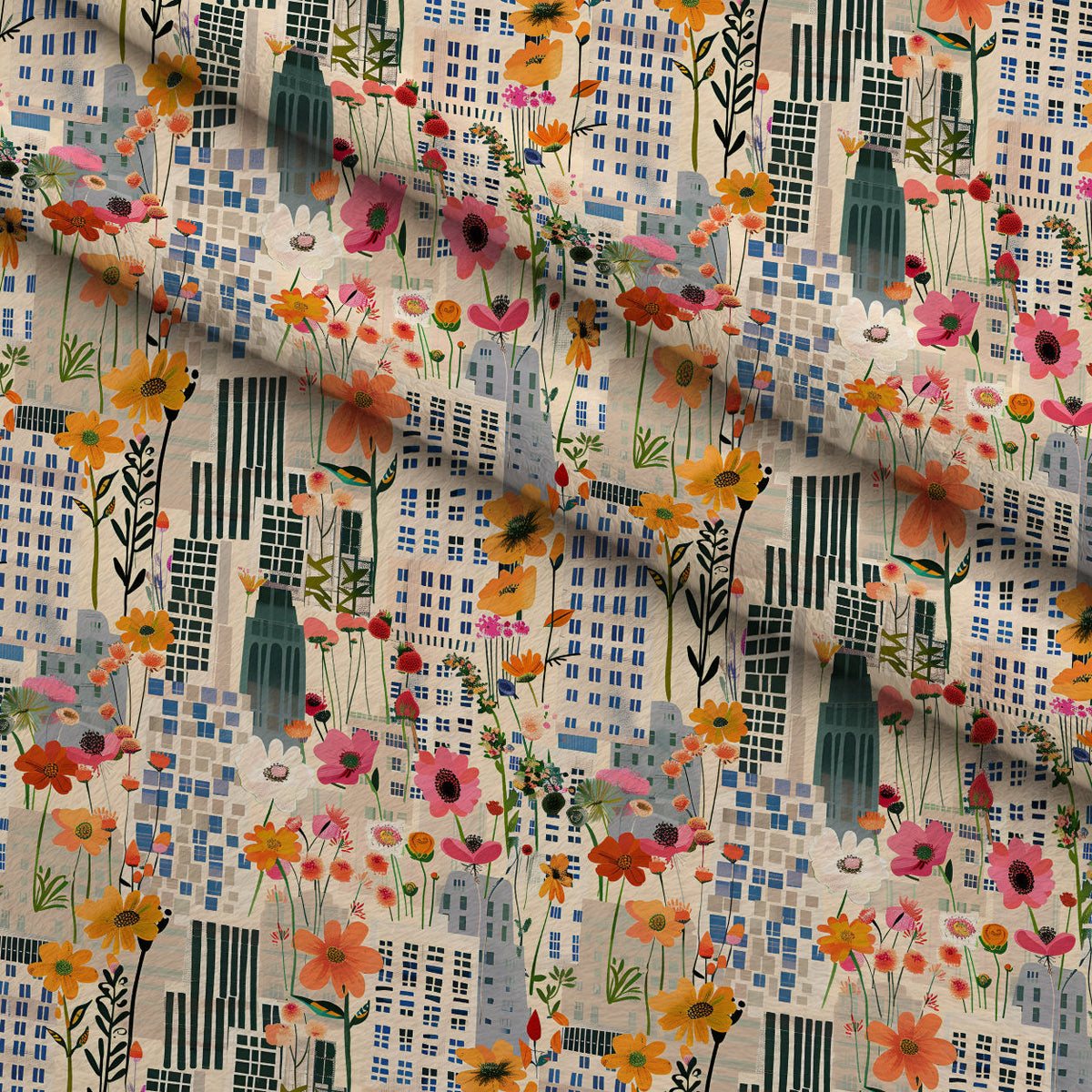 Skyline Blooms Pattern 6 Fleece Fabric — fleece fabric folded close-up preview (mv-fleece-v1:lying)