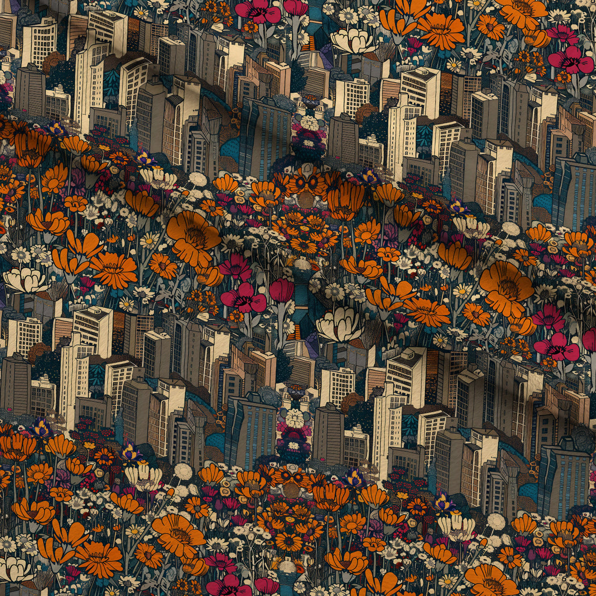 Skyline Blooms Pattern 7 Fleece Fabric — fleece fabric folded close-up preview (mv-fleece-v1:lying)