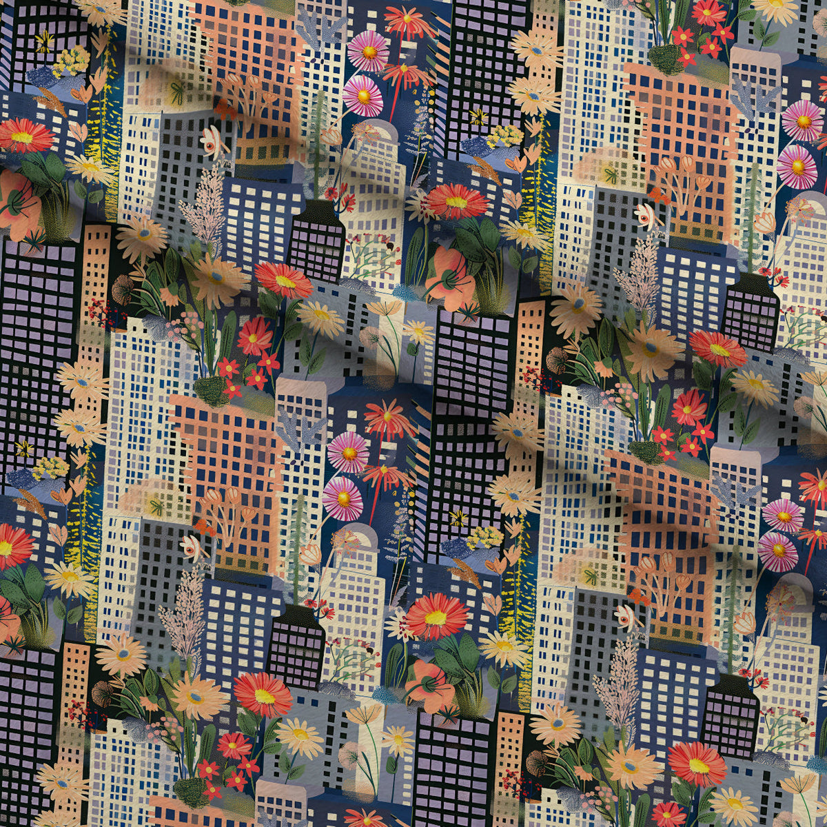 Skyline Blooms Pattern 8 Fleece Fabric — fleece fabric folded close-up preview (mv-fleece-v1:lying)