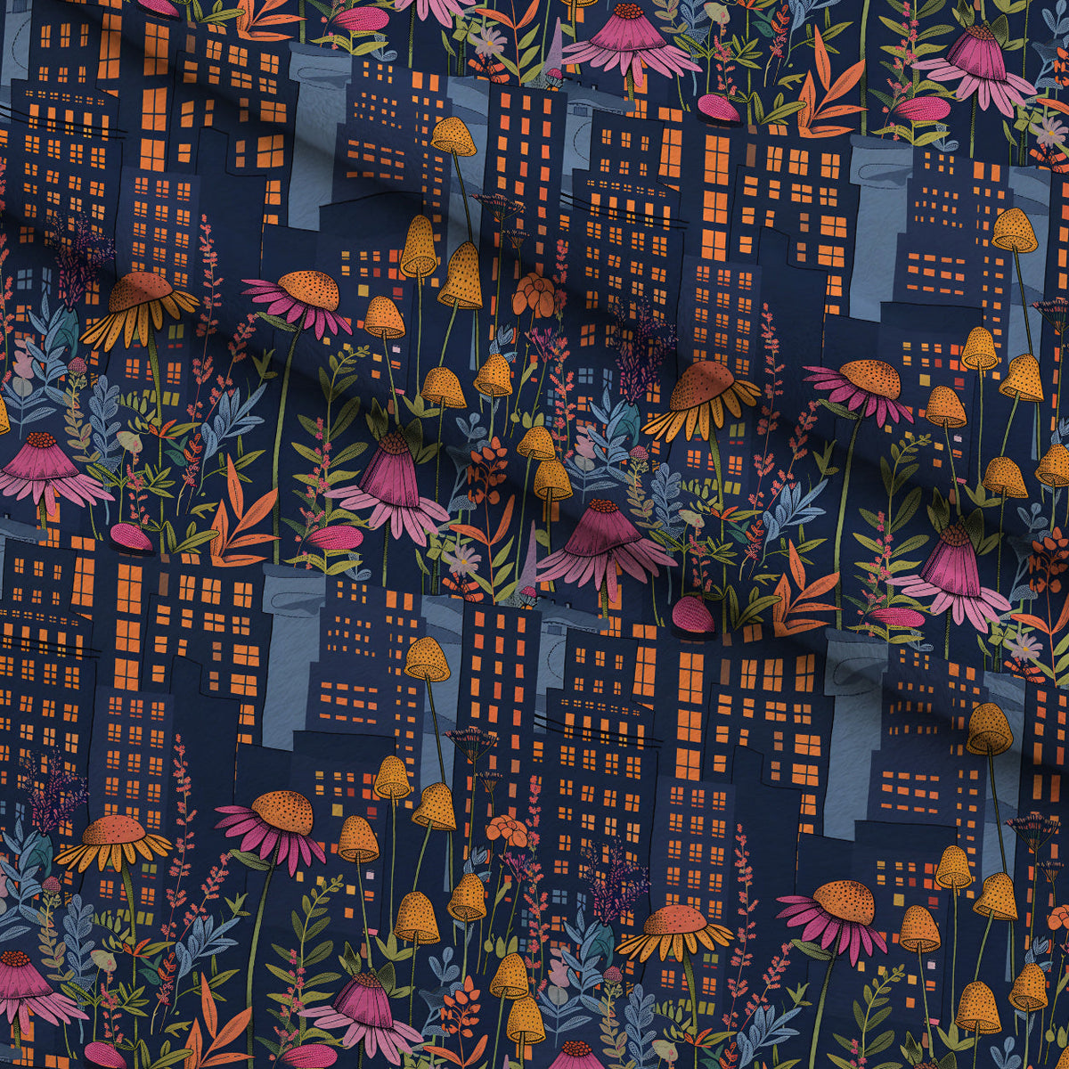 Skyline Blooms Pattern 9 Fleece Fabric — fleece fabric folded close-up preview (mv-fleece-v1:lying)