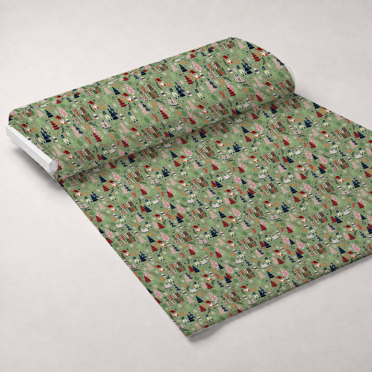 Sleigh All Day Green Fleece Fabric — fleece fabric unrolled bolt preview (mv-fleece-v1:bolt)