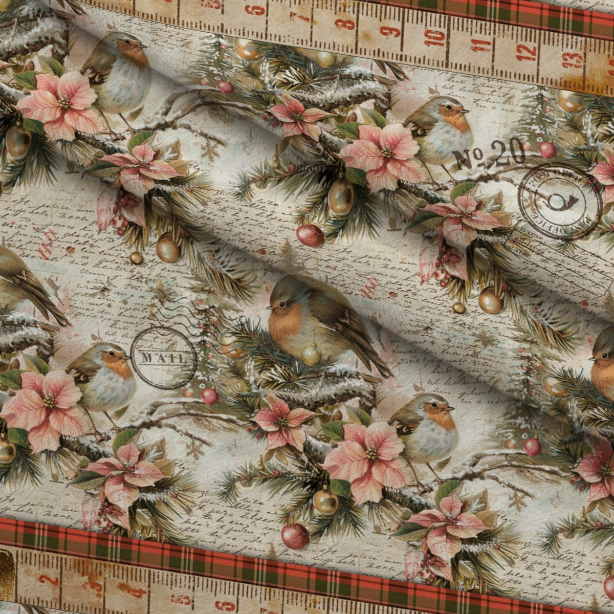 Snowbird Post Pattern 2 Fleece Fabric — fleece fabric folded close-up preview (mv-fleece-v1:lying)