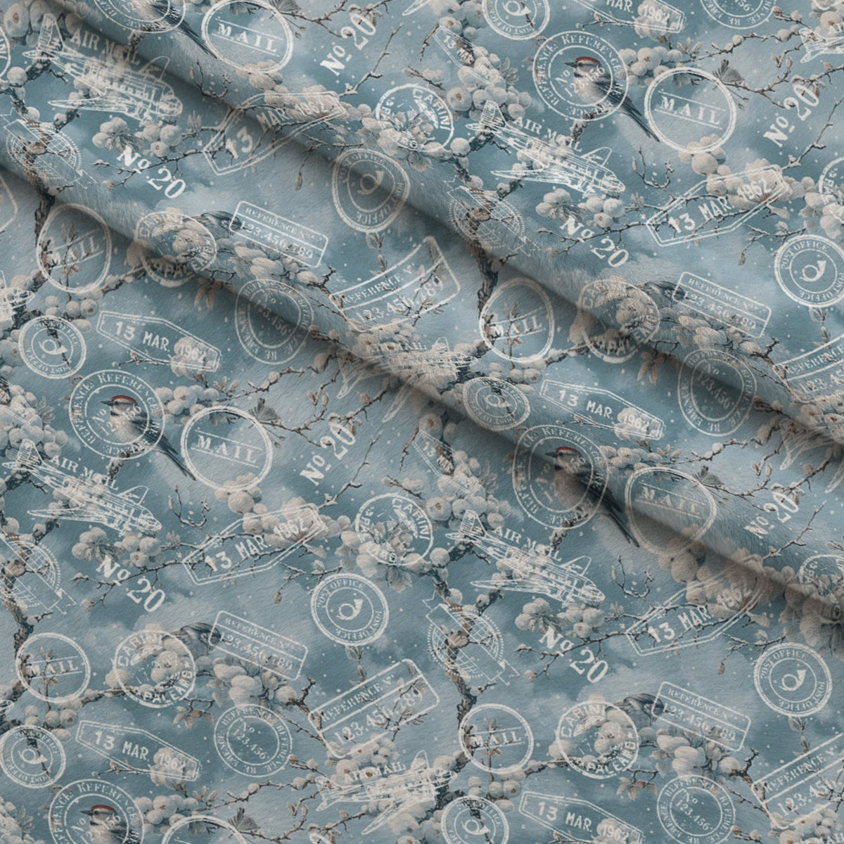 Snowbird Post Pattern 5 Fleece Fabric — fleece fabric folded close-up preview (mv-fleece-v1:lying)