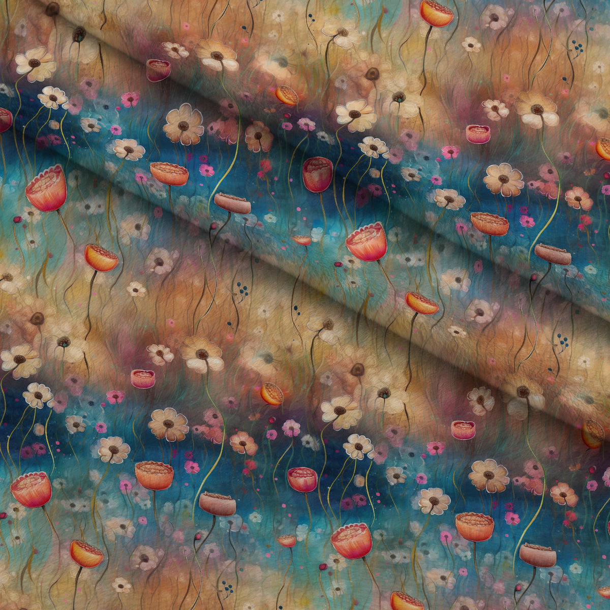 Songbird Daydream Pattern 1 Fleece Fabric — fleece fabric folded close-up preview (mv-fleece-v1:lying)