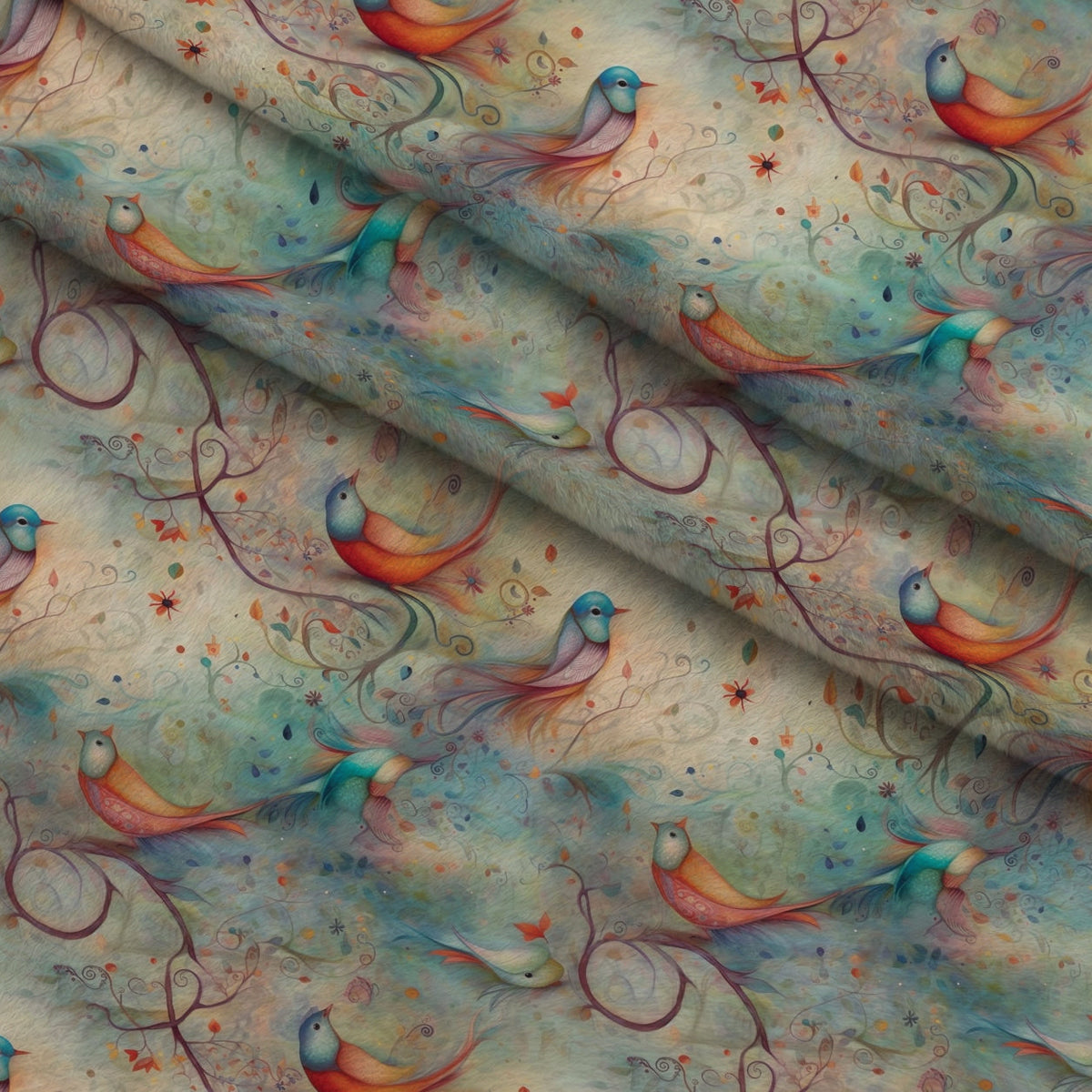 Songbird Daydream Pattern 4 Fleece Fabric — fleece fabric folded close-up preview (mv-fleece-v1:lying)