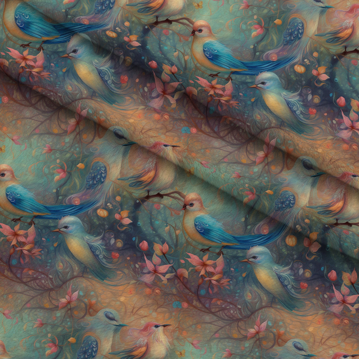 Songbird Daydream Pattern 5 Fleece Fabric — fleece fabric folded close-up preview (mv-fleece-v1:lying)