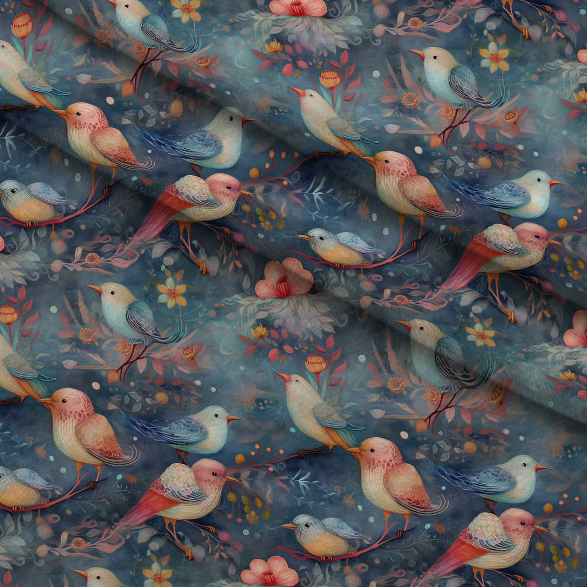 Songbird Daydream Pattern 7 Fleece Fabric — fleece fabric folded close-up preview (mv-fleece-v1:lying)