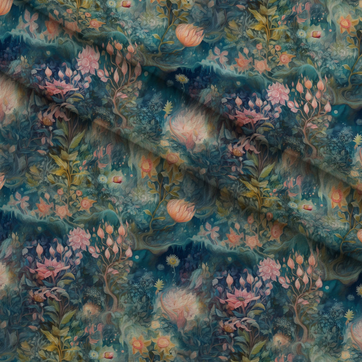 Songbird Daydream Pattern 8 Fleece Fabric — fleece fabric folded close-up preview (mv-fleece-v1:lying)