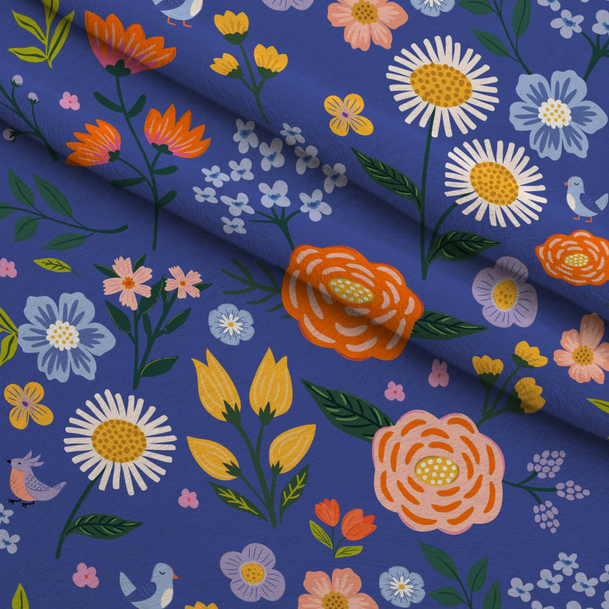 Songbird Meadow Pattern 9 Fleece Fabric — fleece fabric folded close-up preview (mv-fleece-v1:lying)