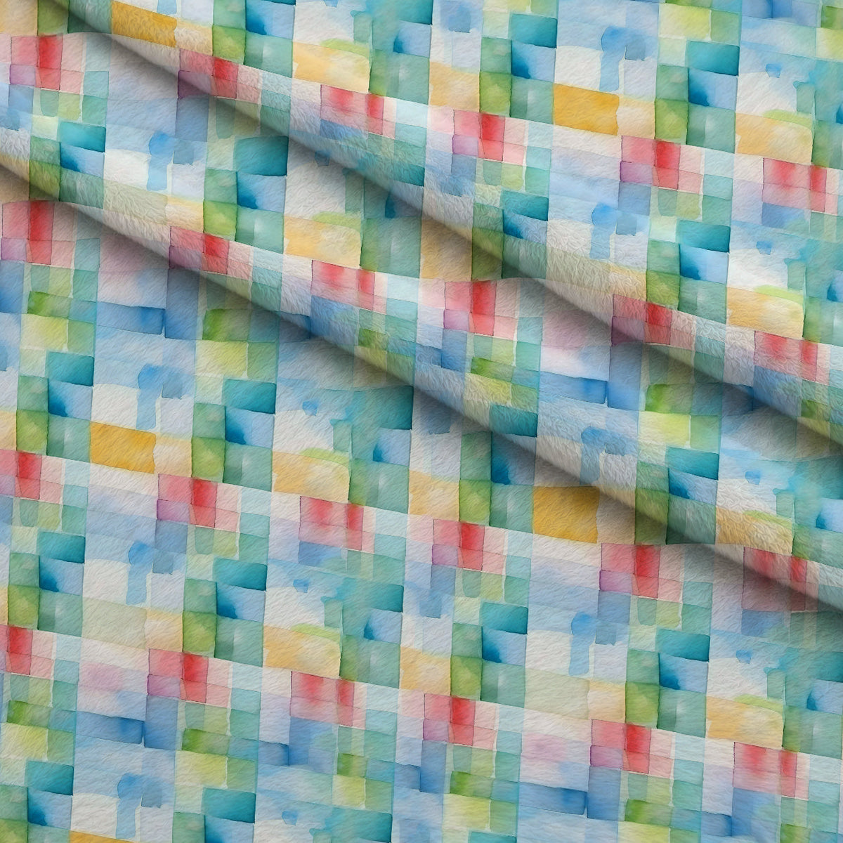 Sorbet Squares Pattern 1 Fleece Fabric — fleece fabric folded close-up preview (mv-fleece-v1:lying)