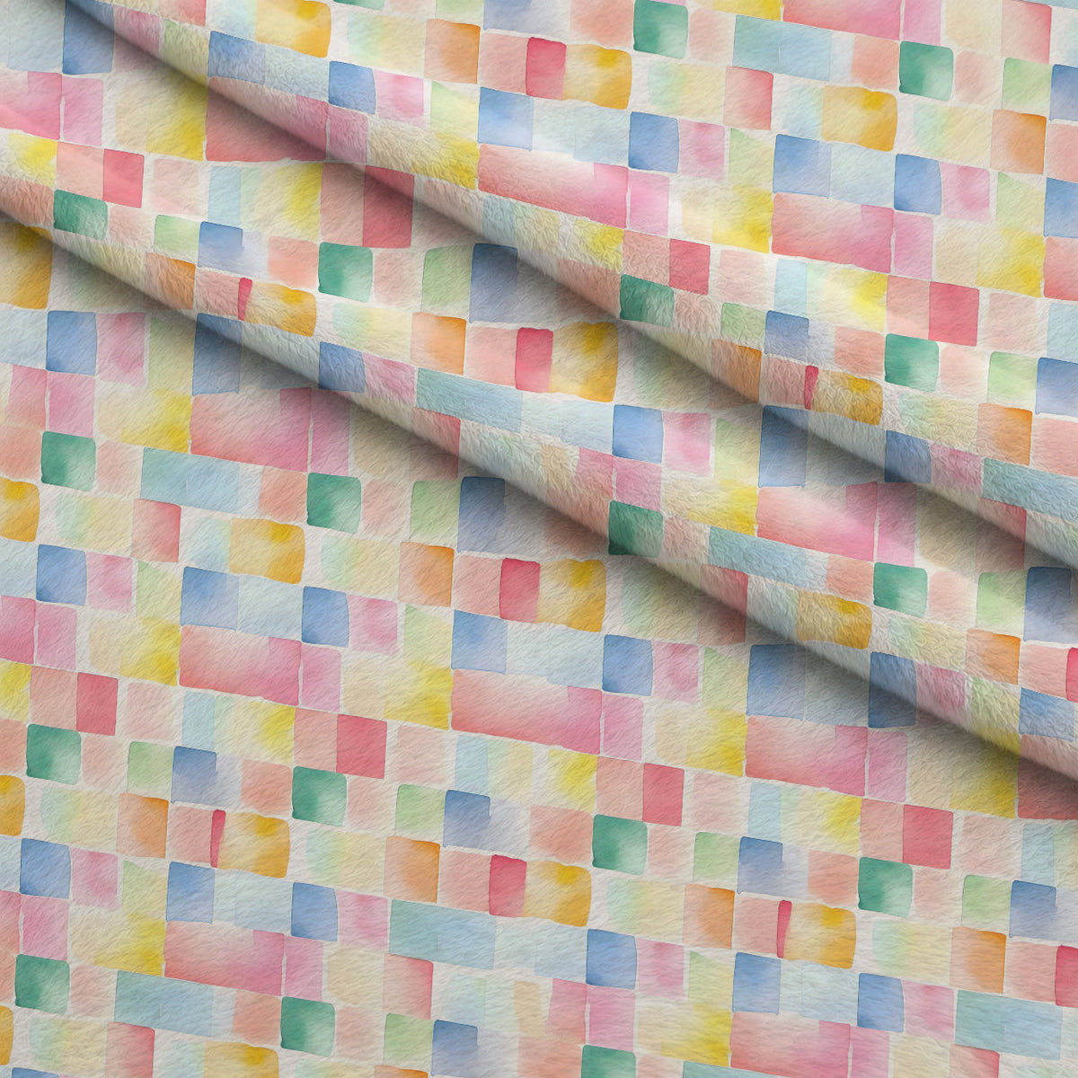 Sorbet Squares Pattern 12 Fleece Fabric — fleece fabric folded close-up preview (mv-fleece-v1:lying)