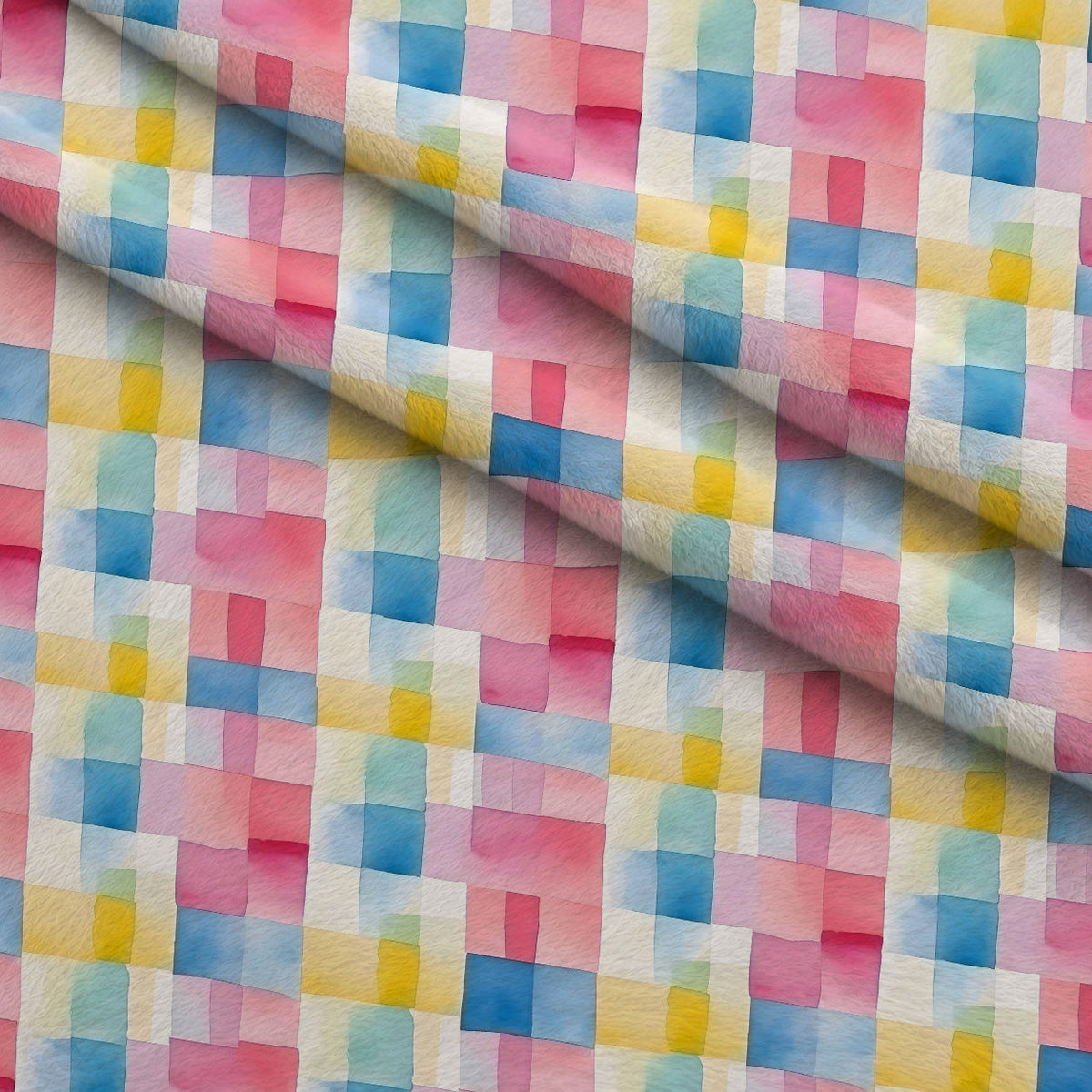 Sorbet Squares Pattern 9 Fleece Fabric — fleece fabric folded close-up preview (mv-fleece-v1:lying)