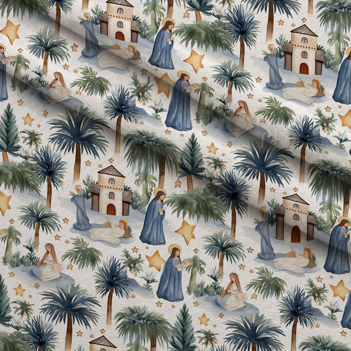 Starlit Manger Pattern 1 Fleece Fabric — fleece fabric folded close-up preview (mv-fleece-v1:lying)