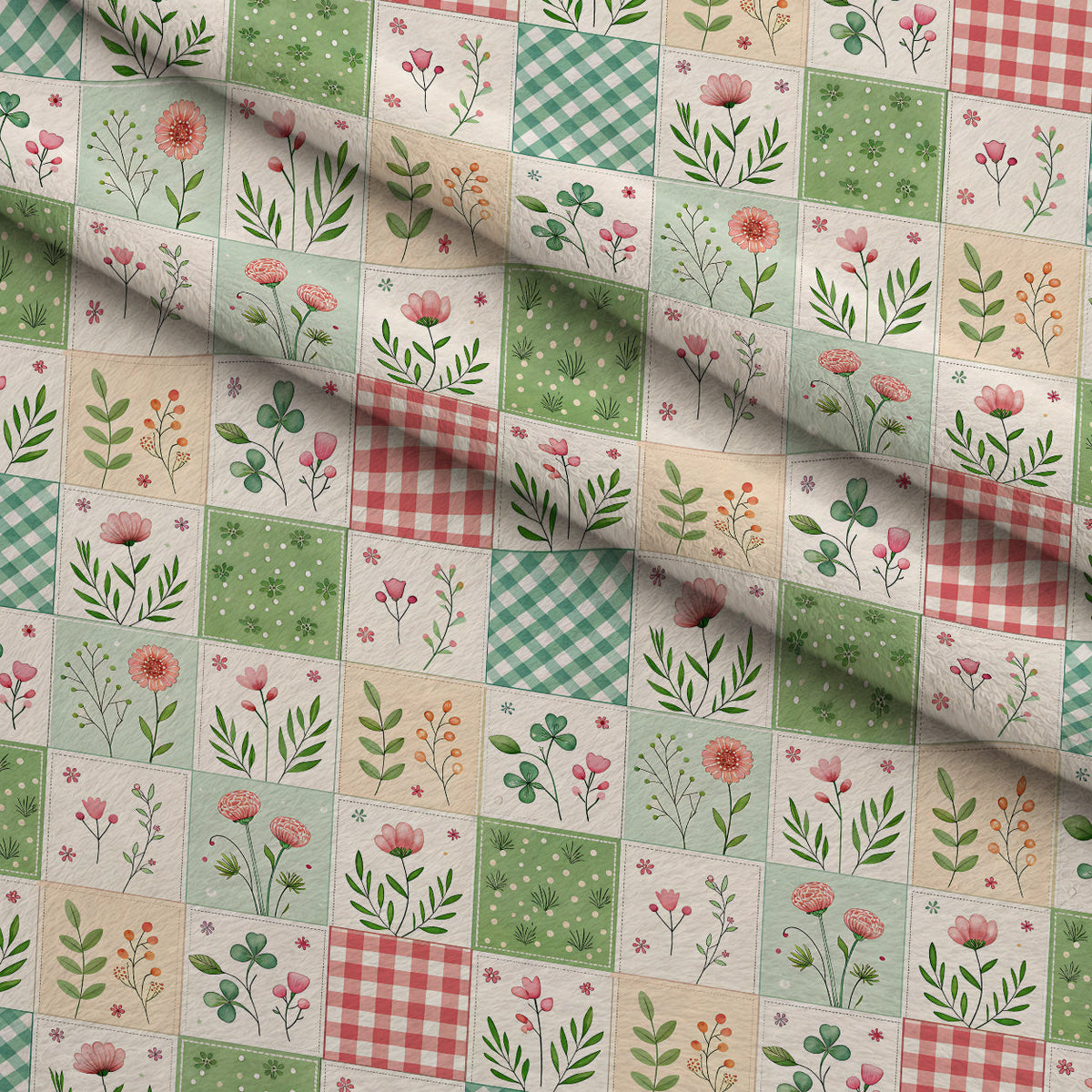 Stitched Meadow Pattern 1 Fleece Fabric — fleece fabric folded close-up preview (mv-fleece-v1:lying)