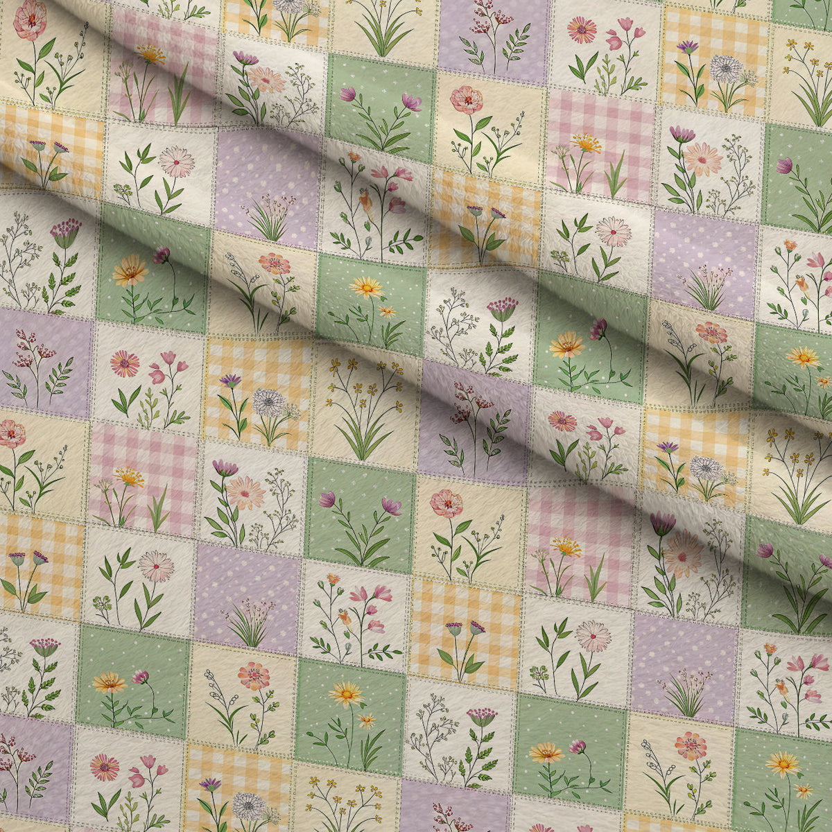 Stitched Meadow Pattern 11 Fleece Fabric — fleece fabric folded close-up preview (mv-fleece-v1:lying)