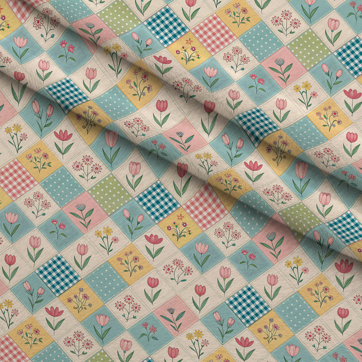 Stitched Meadow Pattern 13 Fleece Fabric — fleece fabric folded close-up preview (mv-fleece-v1:lying)