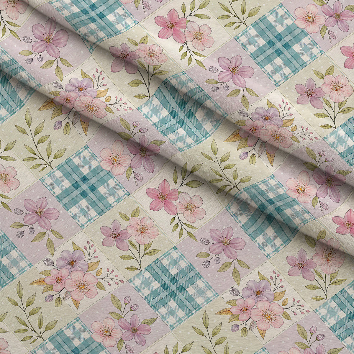 Stitched Meadow Pattern 14 Fleece Fabric — fleece fabric folded close-up preview (mv-fleece-v1:lying)