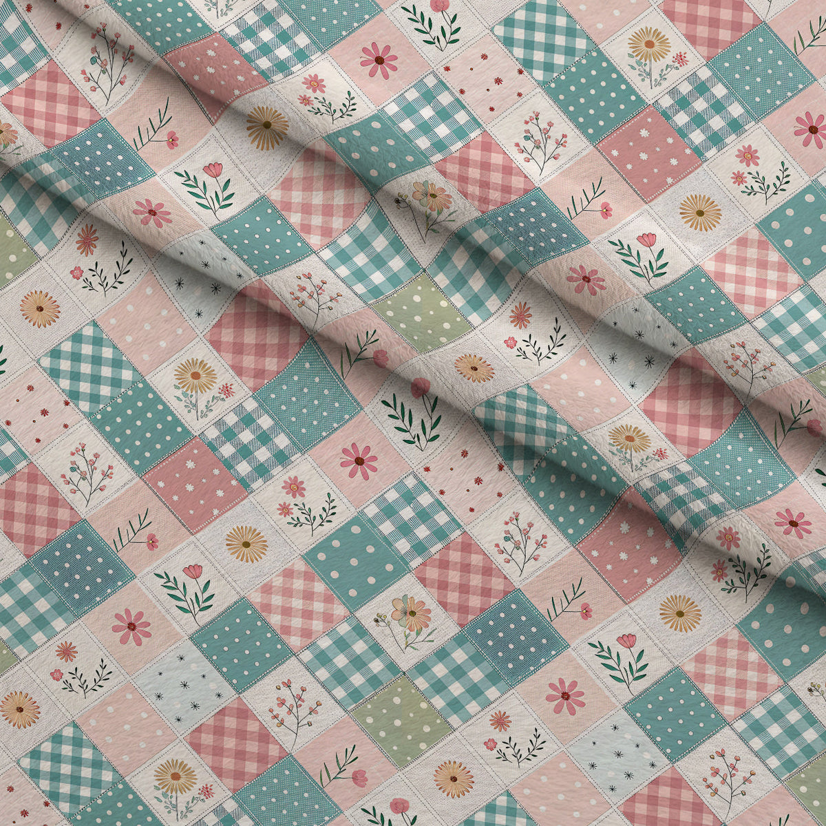 Stitched Meadow Pattern 15 Fleece Fabric — fleece fabric folded close-up preview (mv-fleece-v1:lying)
