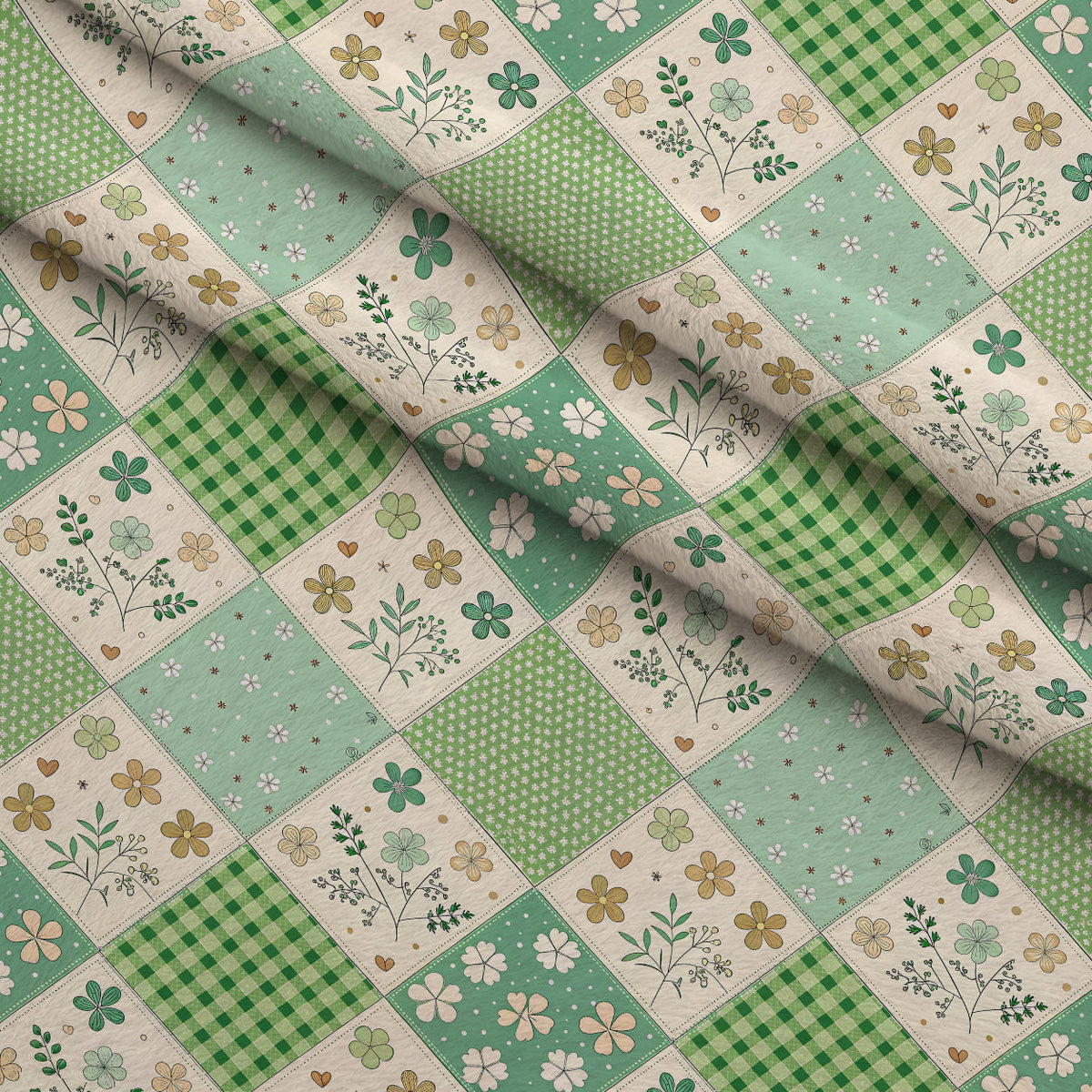 Stitched Meadow Pattern 17 Fleece Fabric — fleece fabric folded close-up preview (mv-fleece-v1:lying)