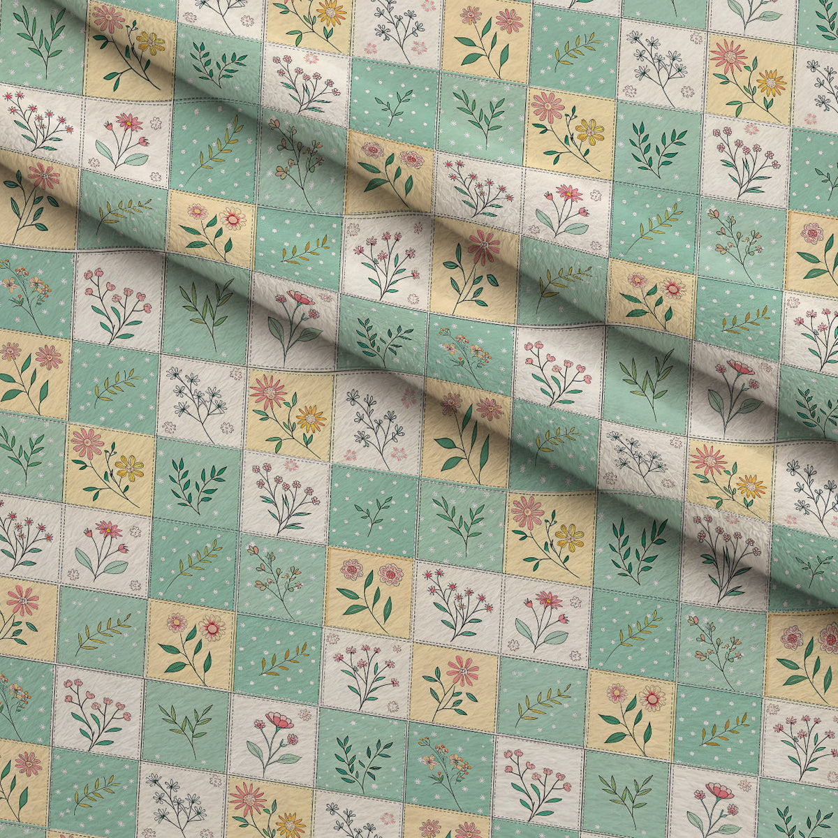 Stitched Meadow Pattern 18 Fleece Fabric — fleece fabric folded close-up preview (mv-fleece-v1:lying)