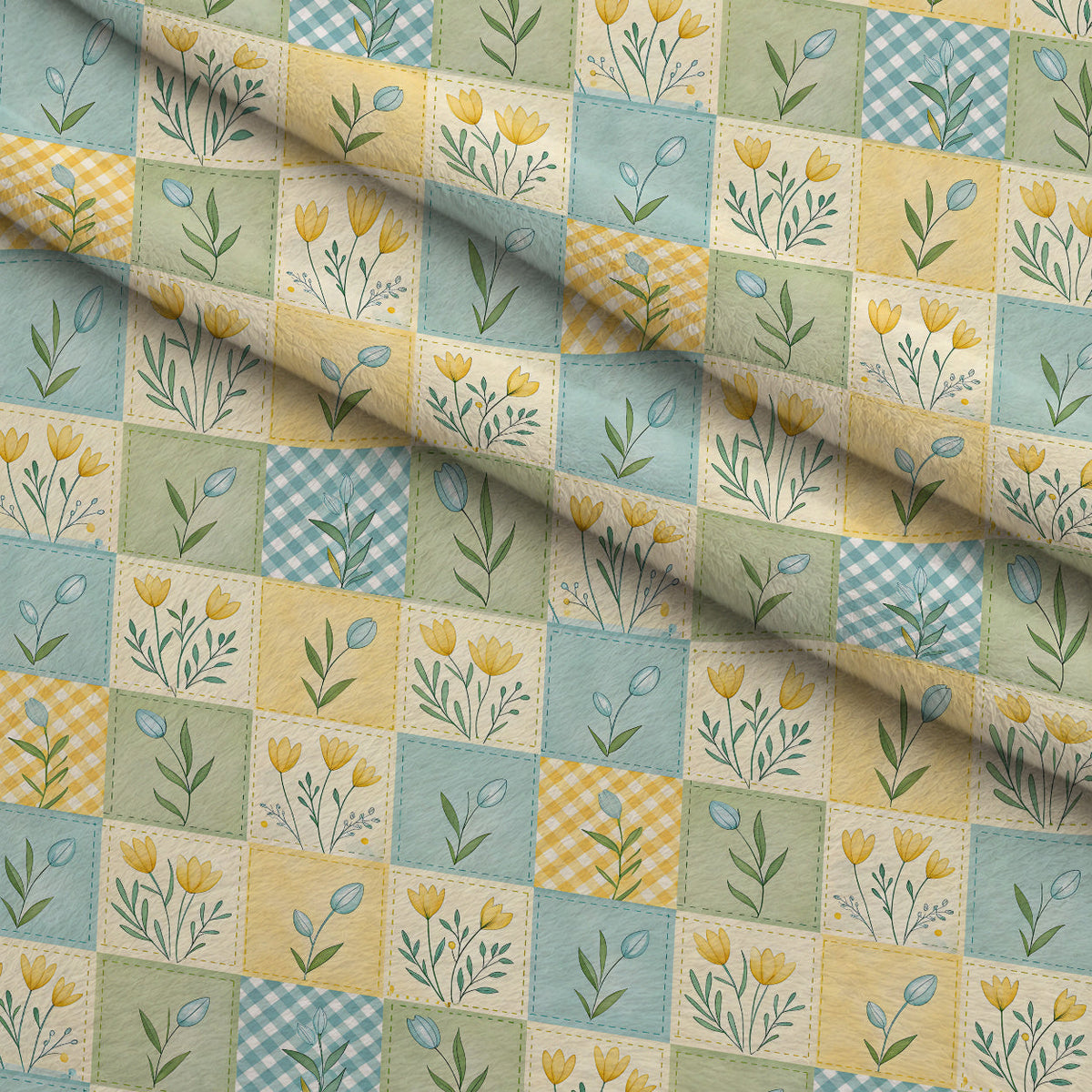 Stitched Meadow Pattern 3 Fleece Fabric — fleece fabric folded close-up preview (mv-fleece-v1:lying)