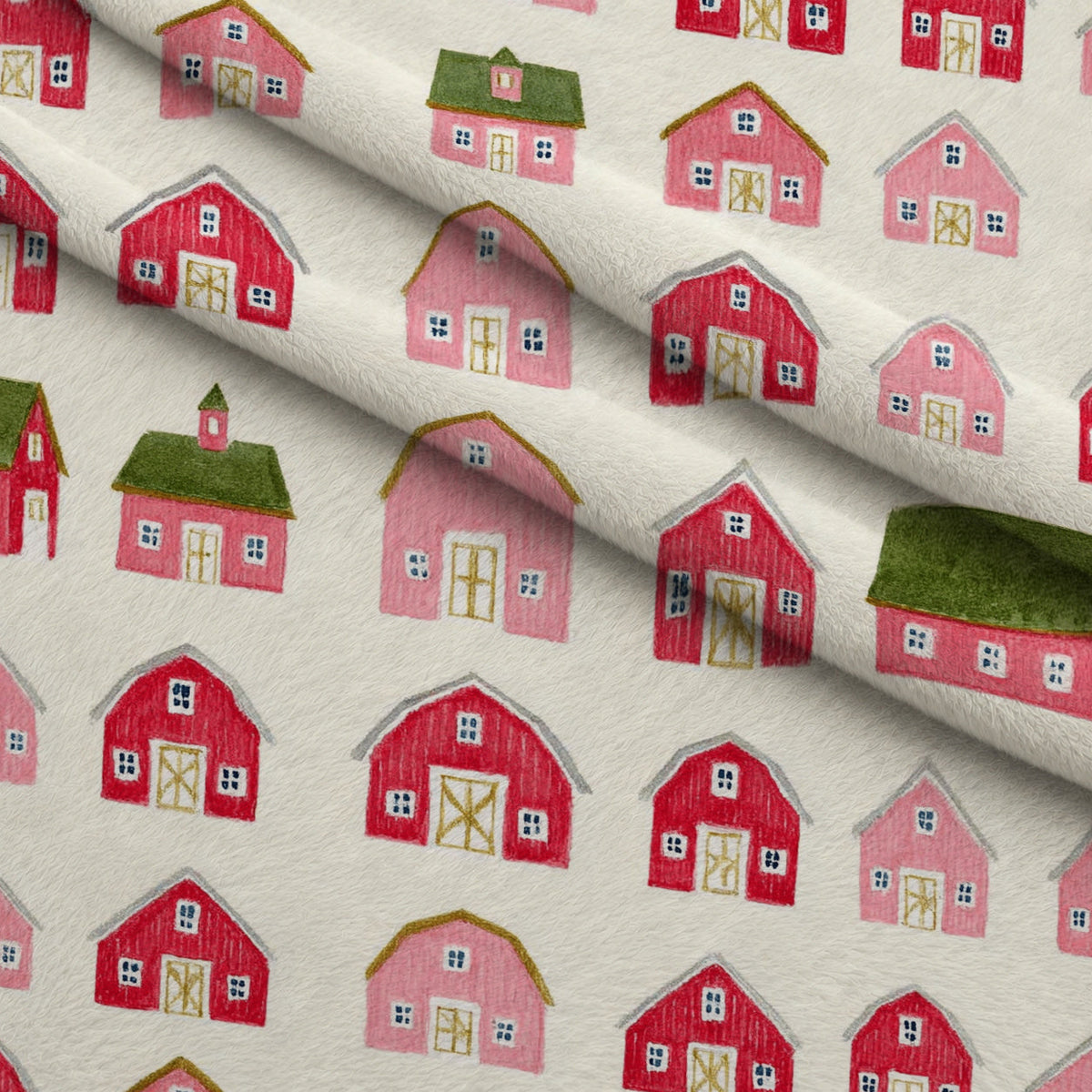 Strawberry Farmstead Pattern 1 Fleece Fabric — fleece fabric folded close-up preview (mv-fleece-v1:lying)