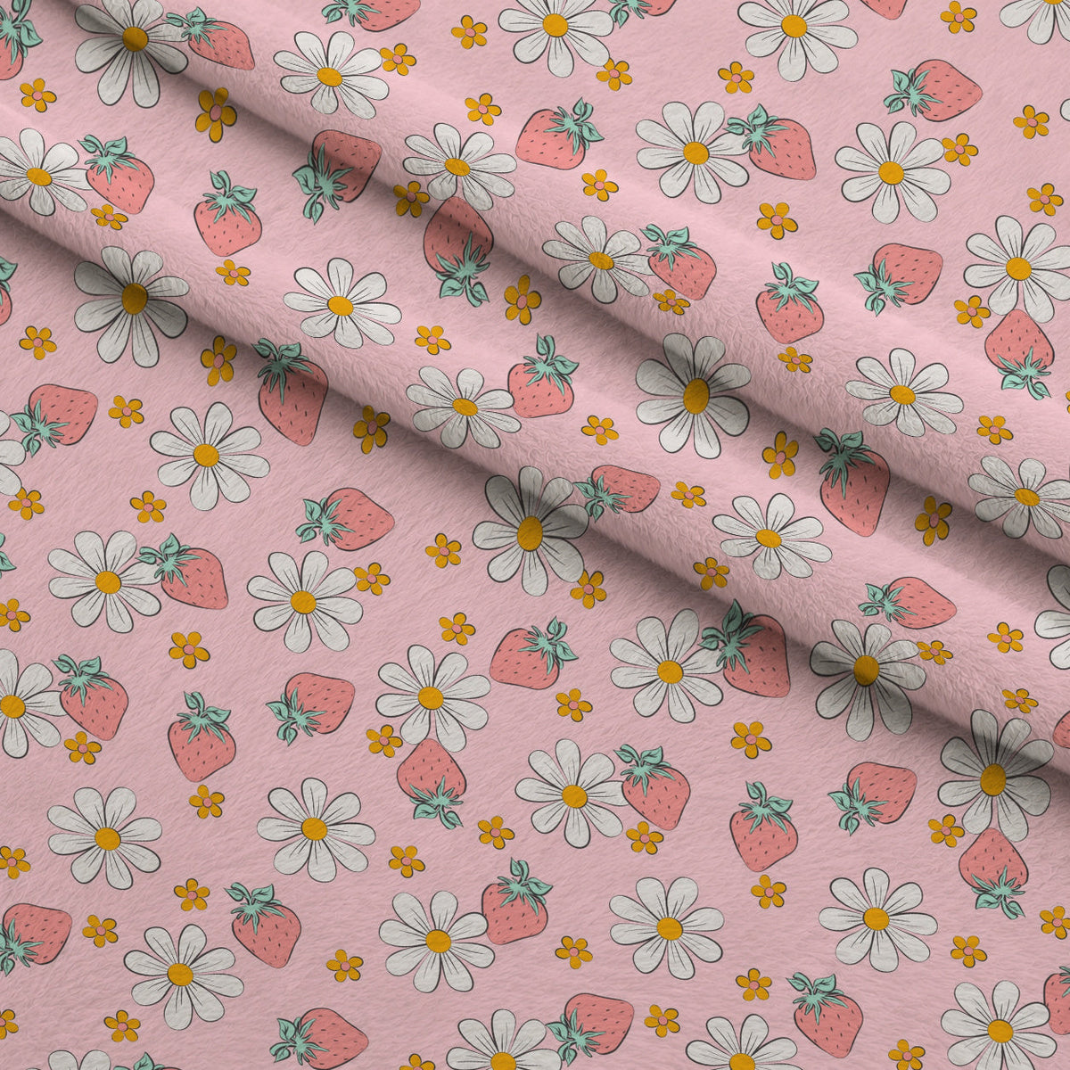 Summer Strawberries and Floral Fleece Fabric — fleece fabric folded close-up preview (mv-fleece-v1:lying)