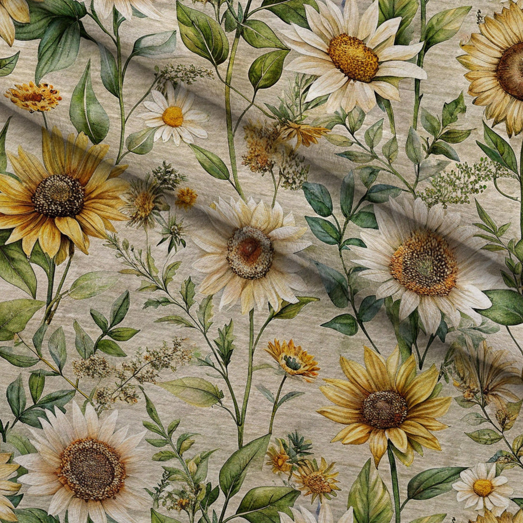 Sunflower Linen Pattern 10 Fleece Fabric — fleece fabric folded close-up preview (mv-fleece-v1:lying)