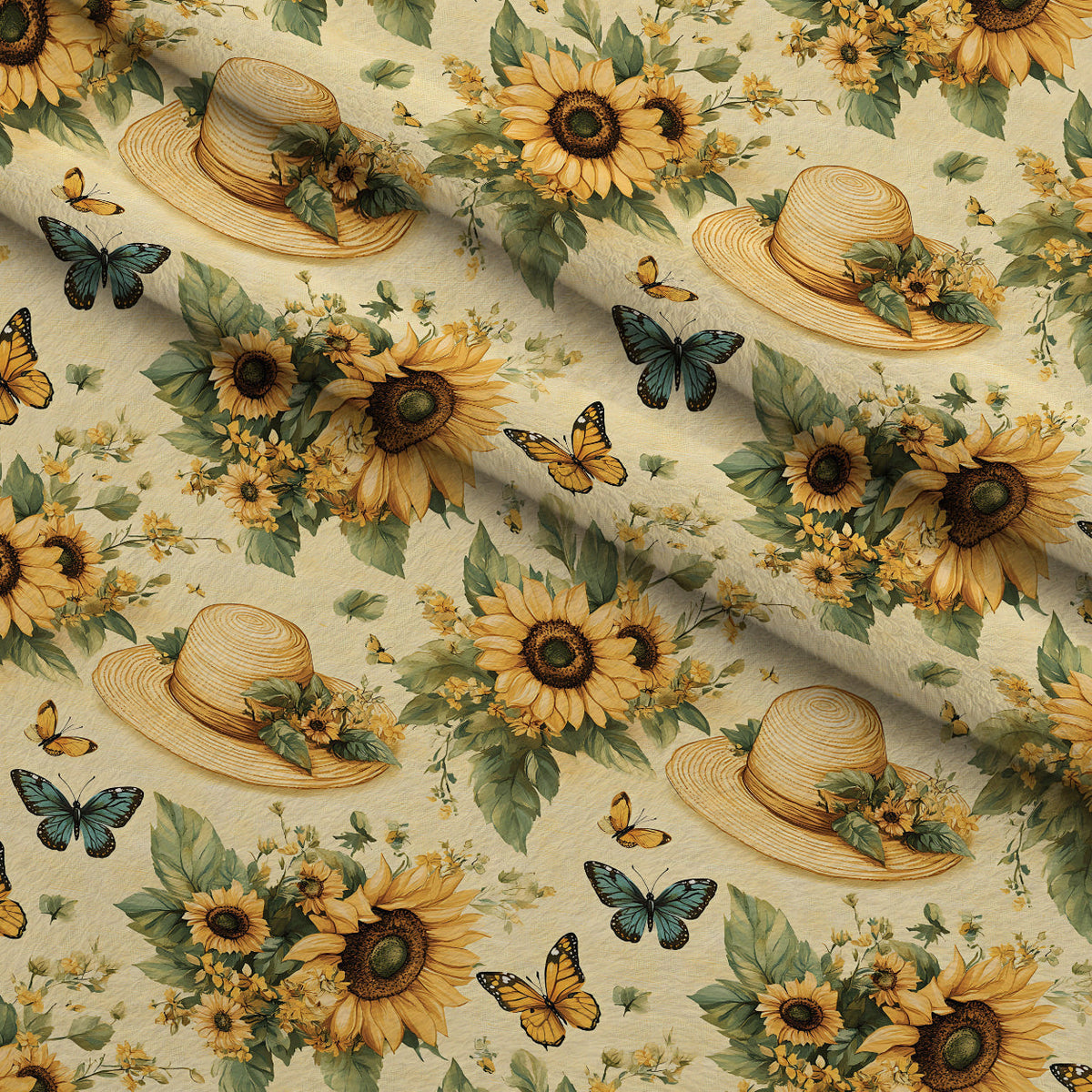 Sunflower Stroll Pattern 17 Fleece Fabric — fleece fabric folded close-up preview (mv-fleece-v1:lying)
