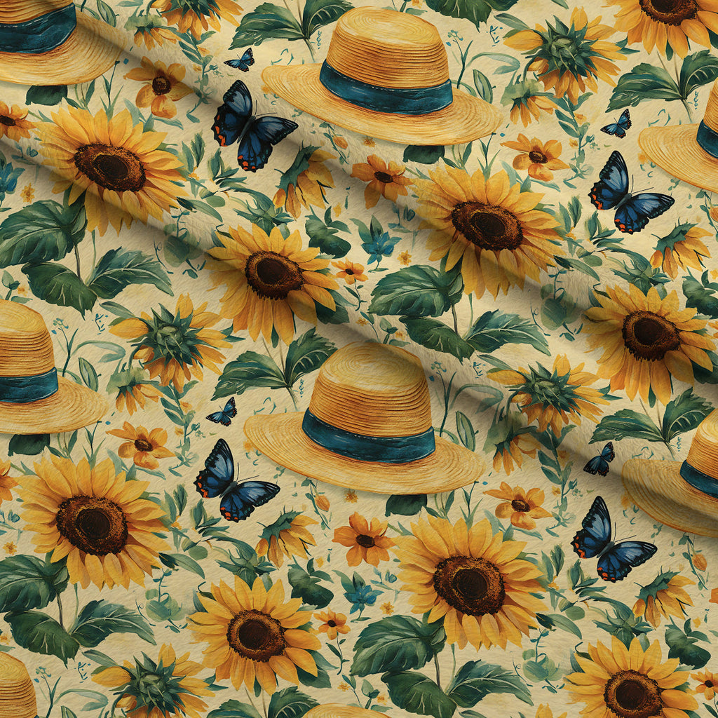 Sunflower Stroll Pattern 2 Fleece Fabric — fleece fabric folded close-up preview (mv-fleece-v1:lying)