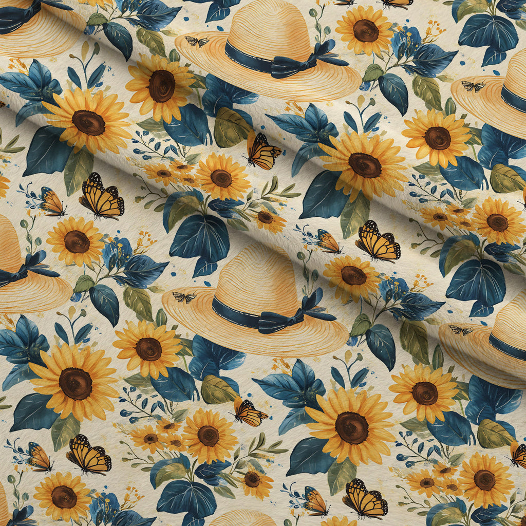 Sunflower Stroll Pattern 5 Fleece Fabric — fleece fabric folded close-up preview (mv-fleece-v1:lying)