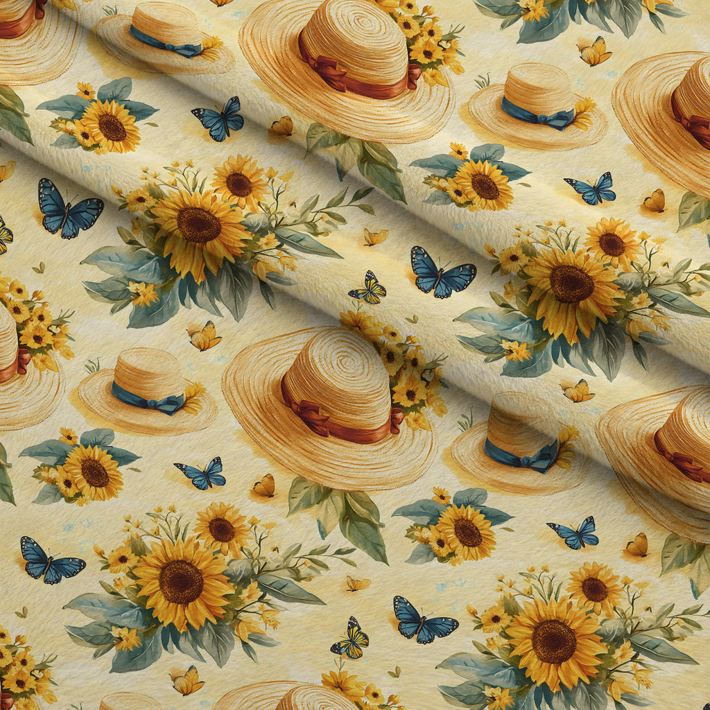 Sunflower Stroll Pattern 7 Fleece Fabric — fleece fabric folded close-up preview (mv-fleece-v1:lying)