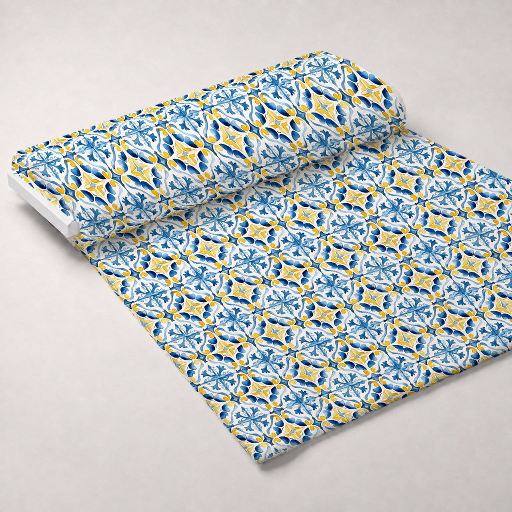 Sunlit Azulejo Pattern 15 Fleece Fabric — fleece fabric unrolled bolt preview (mv-fleece-v1:bolt)