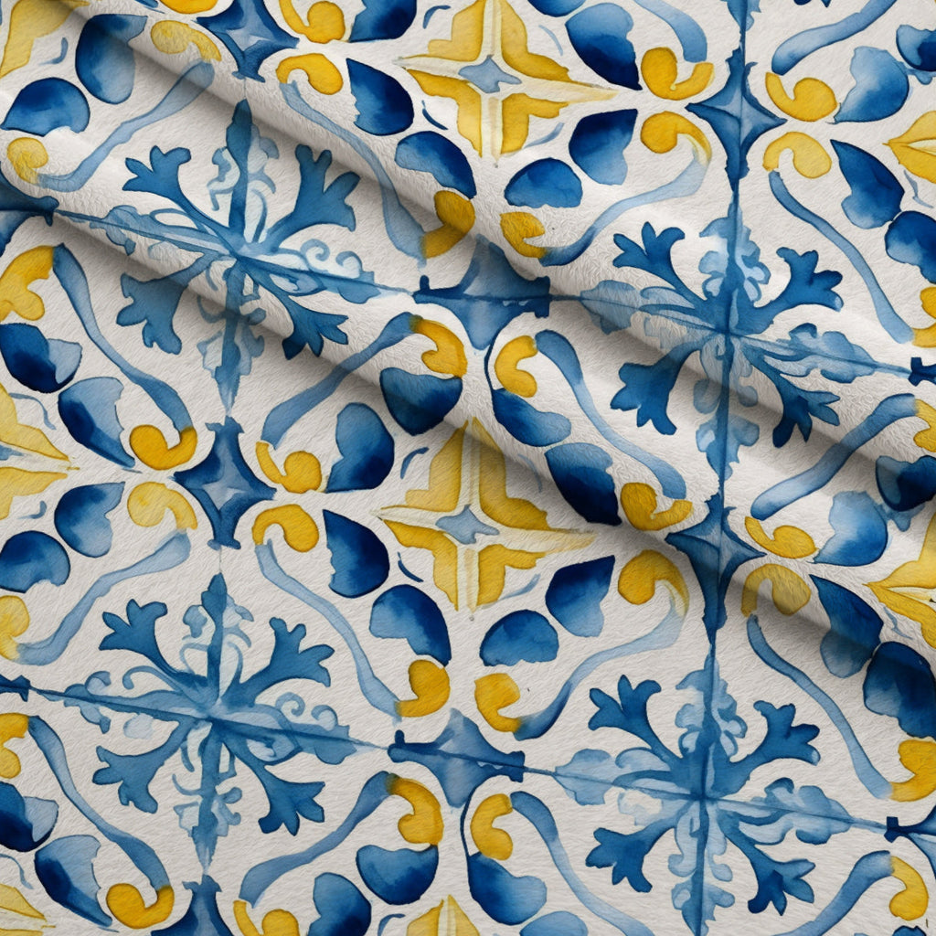 Sunlit Azulejo Pattern 15 Fleece Fabric — fleece fabric folded close-up preview (mv-fleece-v1:lying)
