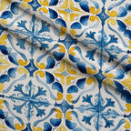 Sunlit Azulejo Pattern 15 Fleece Fabric — fleece fabric folded close-up preview (mv-fleece-v1:lying)