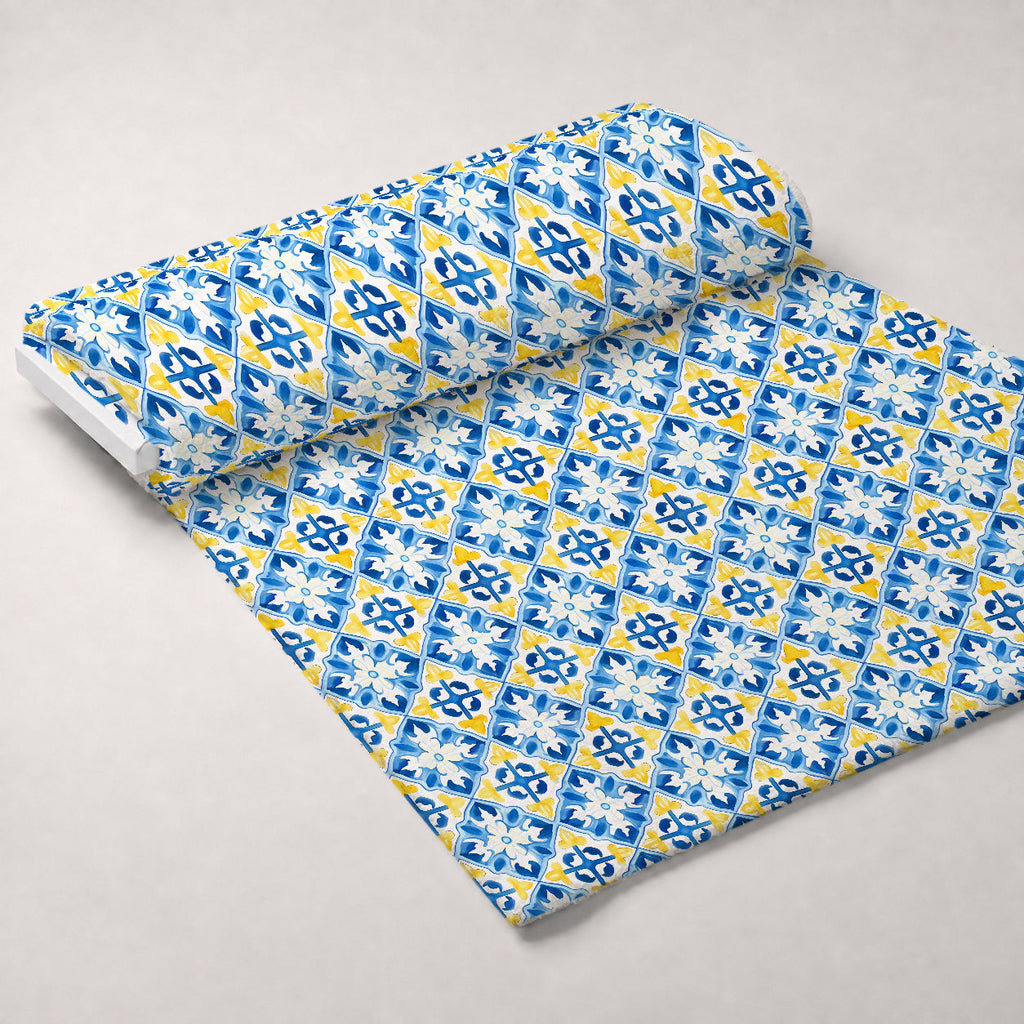 Sunlit Azulejo Pattern 17 Fleece Fabric — fleece fabric unrolled bolt preview (mv-fleece-v1:bolt)