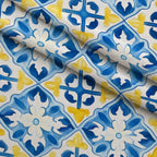 Sunlit Azulejo Pattern 17 Fleece Fabric — fleece fabric folded close-up preview (mv-fleece-v1:lying)