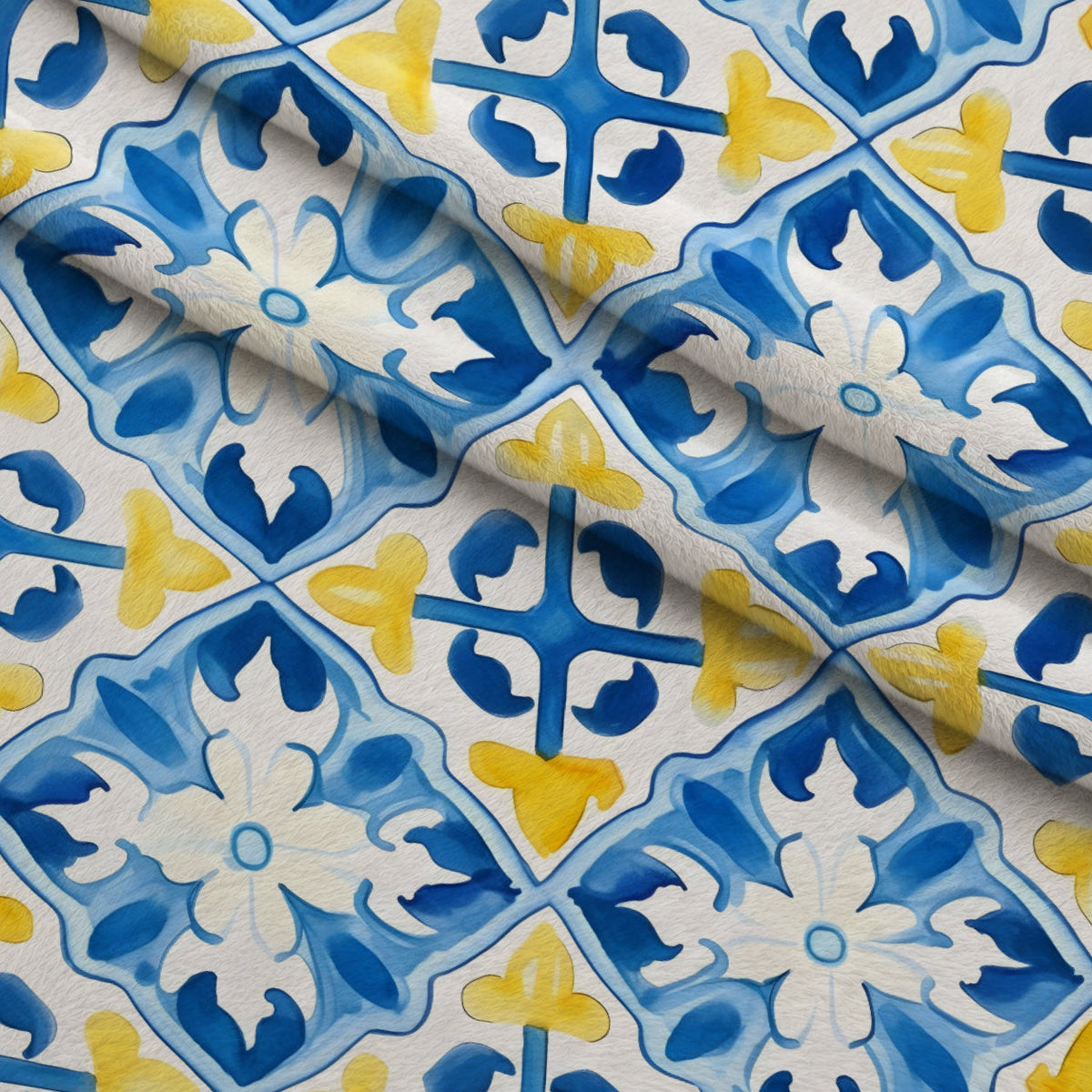 Sunlit Azulejo Pattern 17 Fleece Fabric — fleece fabric folded close-up preview (mv-fleece-v1:lying)