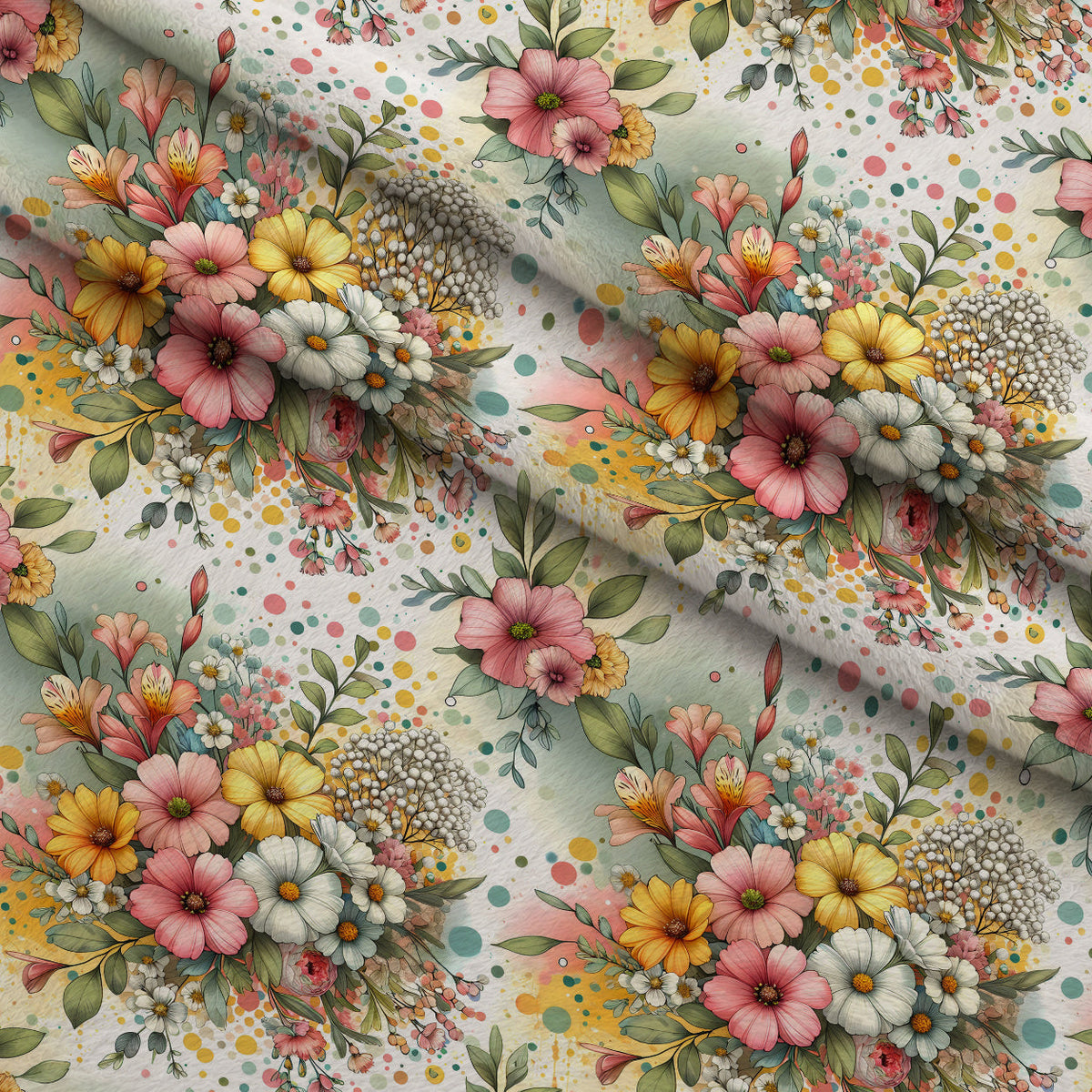 Sunlit Wildflowers Pattern 3 Fleece Fabric — fleece fabric folded close-up preview (mv-fleece-v1:lying)