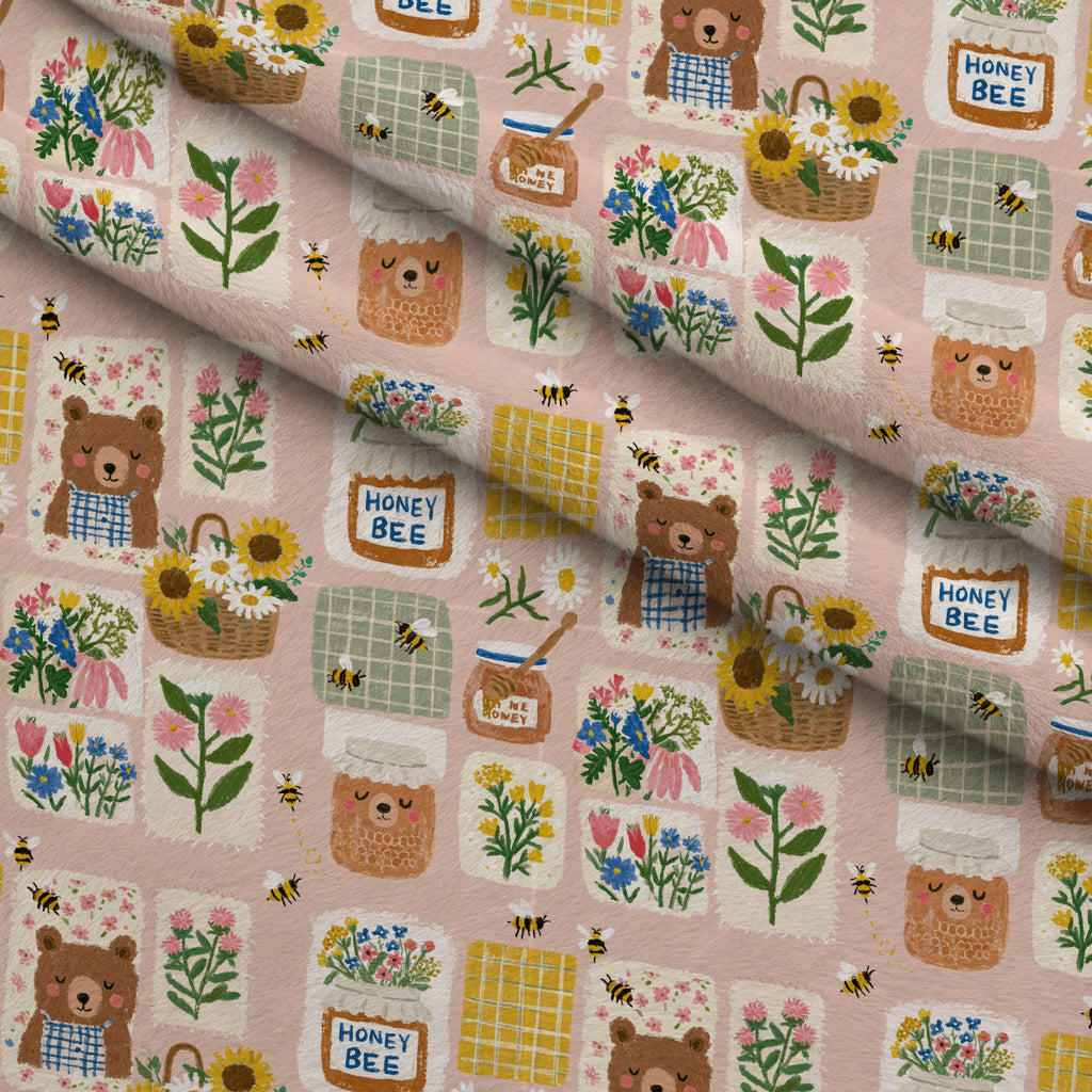 Sweet Clover Bears Pattern 1 Fleece Fabric — fleece fabric folded close-up preview (mv-fleece-v1:lying)