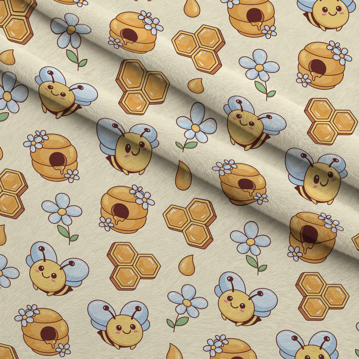 Sweet Honey Hive Pattern 1 Fleece Fabric — fleece fabric folded close-up preview (mv-fleece-v1:lying)
