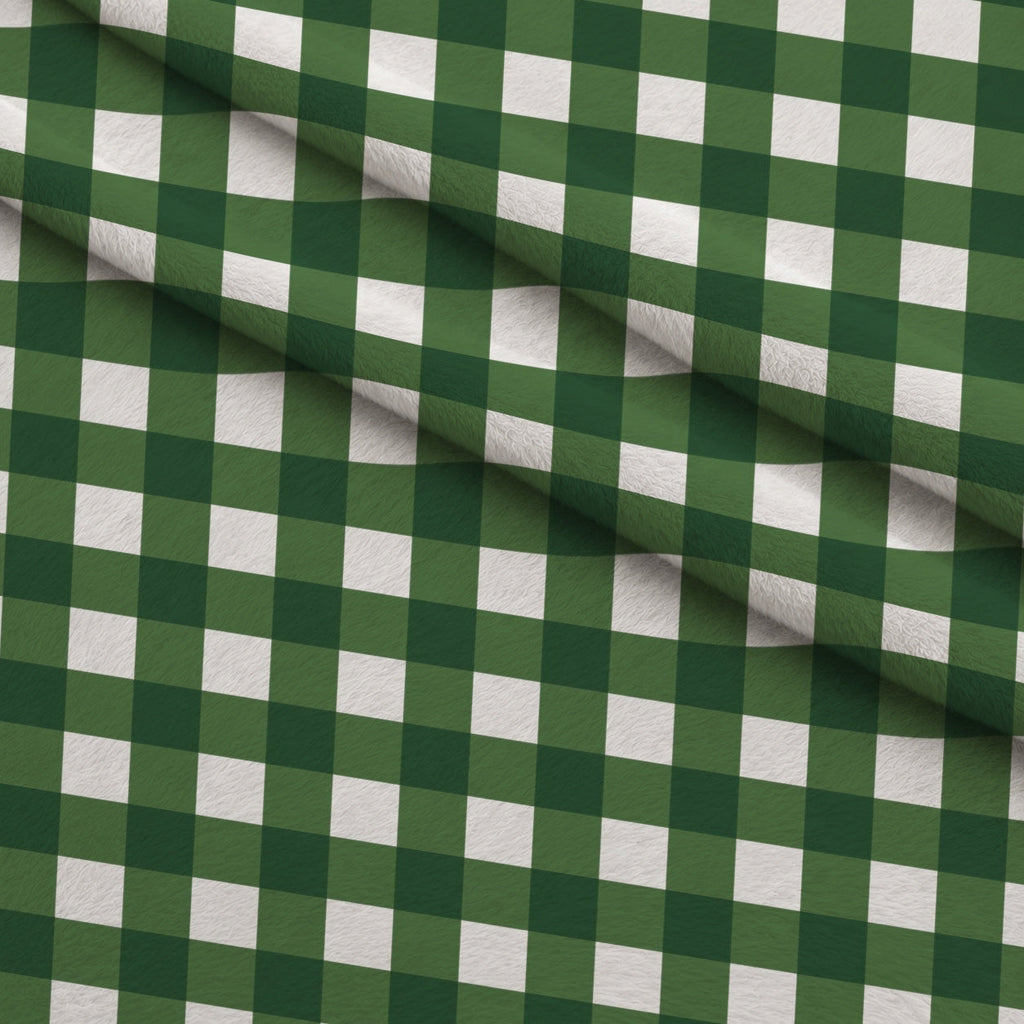Sweet Strawberries Green Gingham Fleece Fabric — fleece fabric folded close-up preview (mv-fleece-v1:lying)
